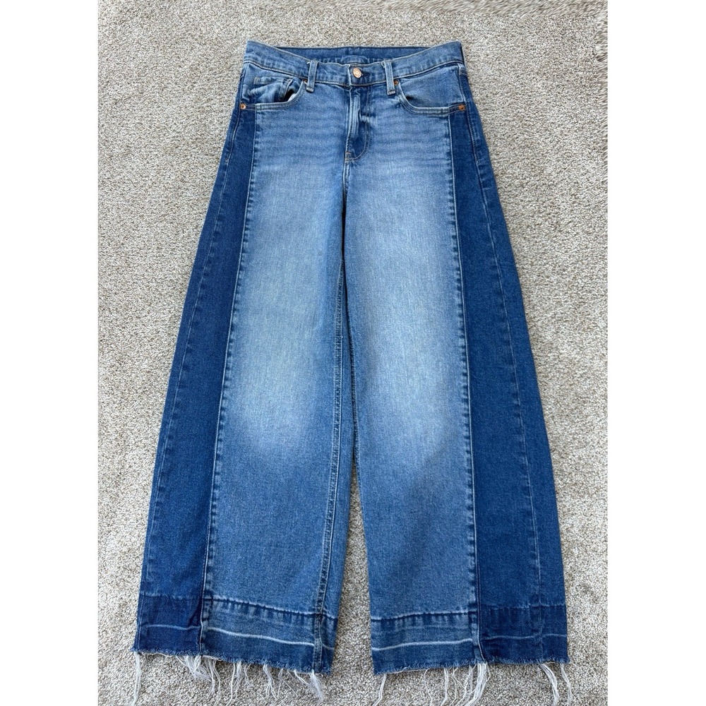 GAP Stride High Rise Wide Leg Jeans Womens 27/4 Petite Medium Indigo Two Tone